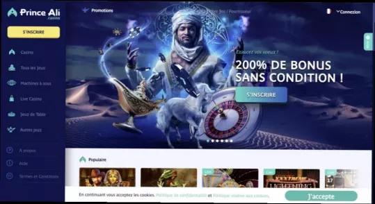 Prince Ali 200% jusqu'à 1000€ bonus casino
